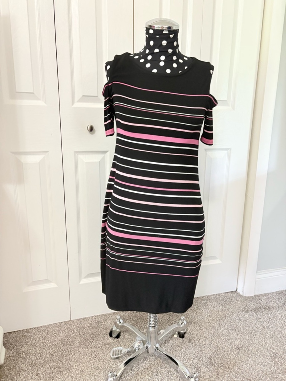 White House Black Market Black Dress with Pink and White Stripes